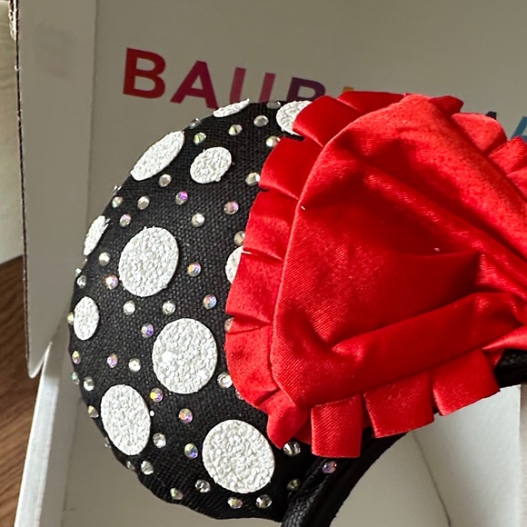 Bauble Bar Disney Black and White Polka Dot Minnie Ears with Red Bow - Picture 3 of 4
